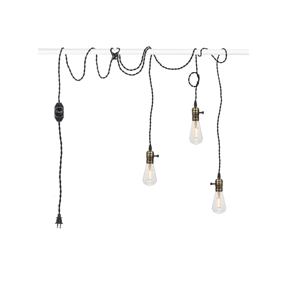 Vintage Industrial Pendant Light‎ Cord Lot – 3 Lights (1 Triple + 2 Single) E26